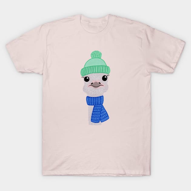 Ostrich with hat and scarf T-Shirt by NashTheArtist